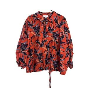 Mark New York Womans Floral Tropical Top Size 2X Orange Tie Hem Hawaiian Beach
